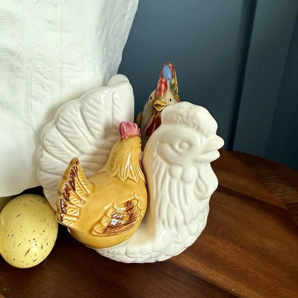 Vintage‎ Rooster Napkin Holder Salt Pepper Set Chicken Japan Farmhouse Davar